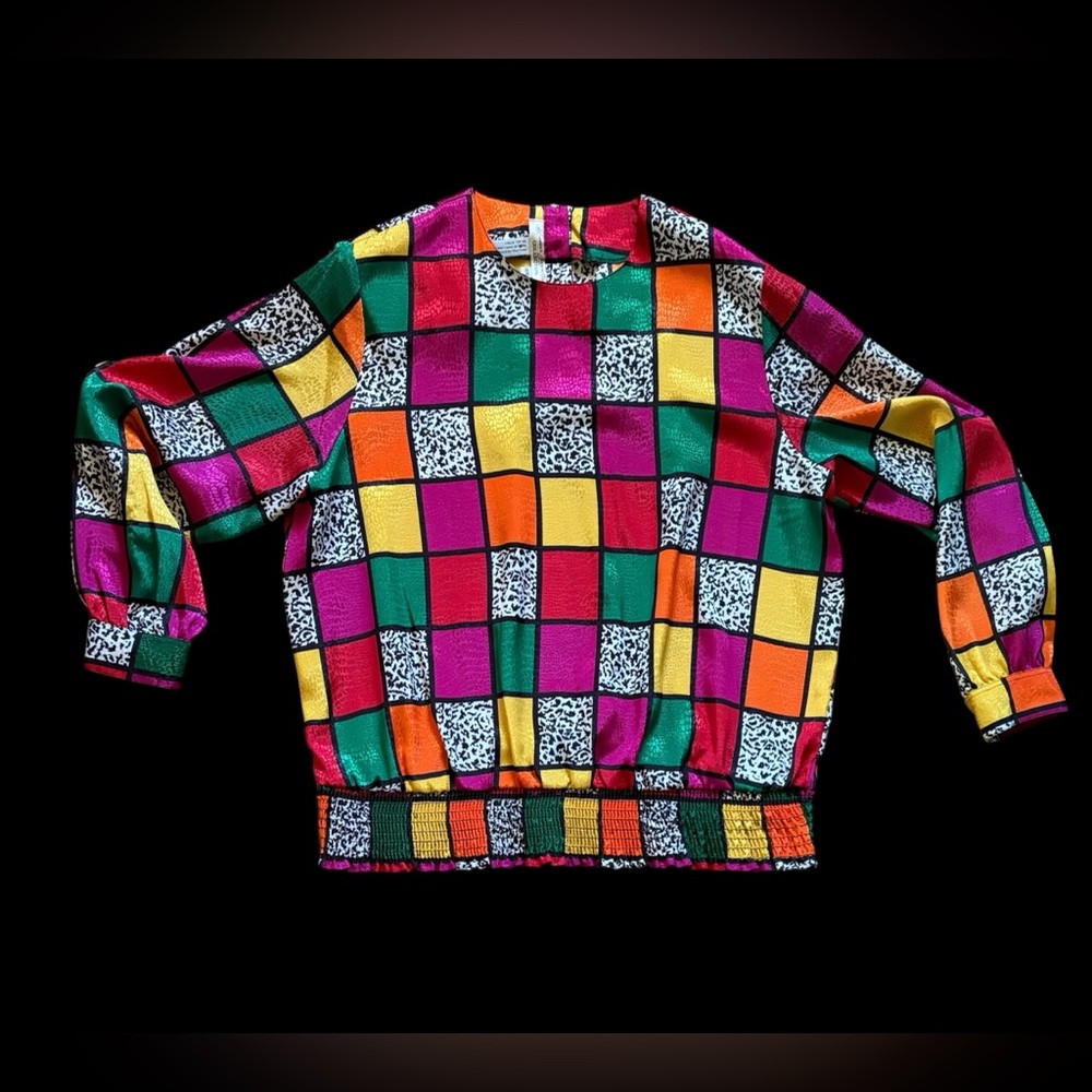 90βs Colorblock Checker Blouse - Multicolor - Picture 13 of 13